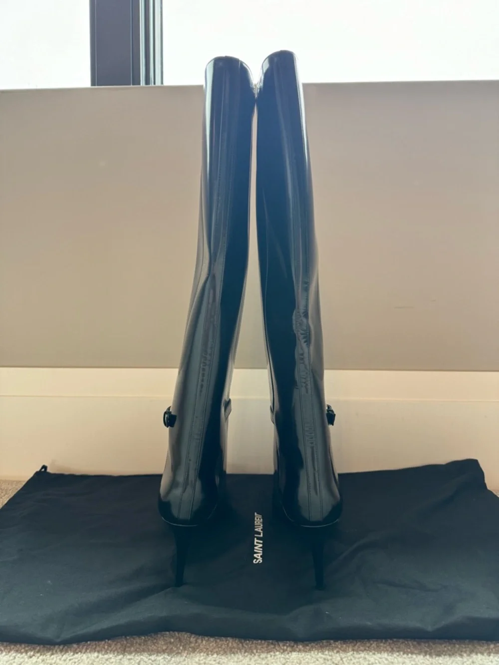 Saint Laurent YSL Lee Buckle Black Leather Boots Size 38 - Picture 7 of 8